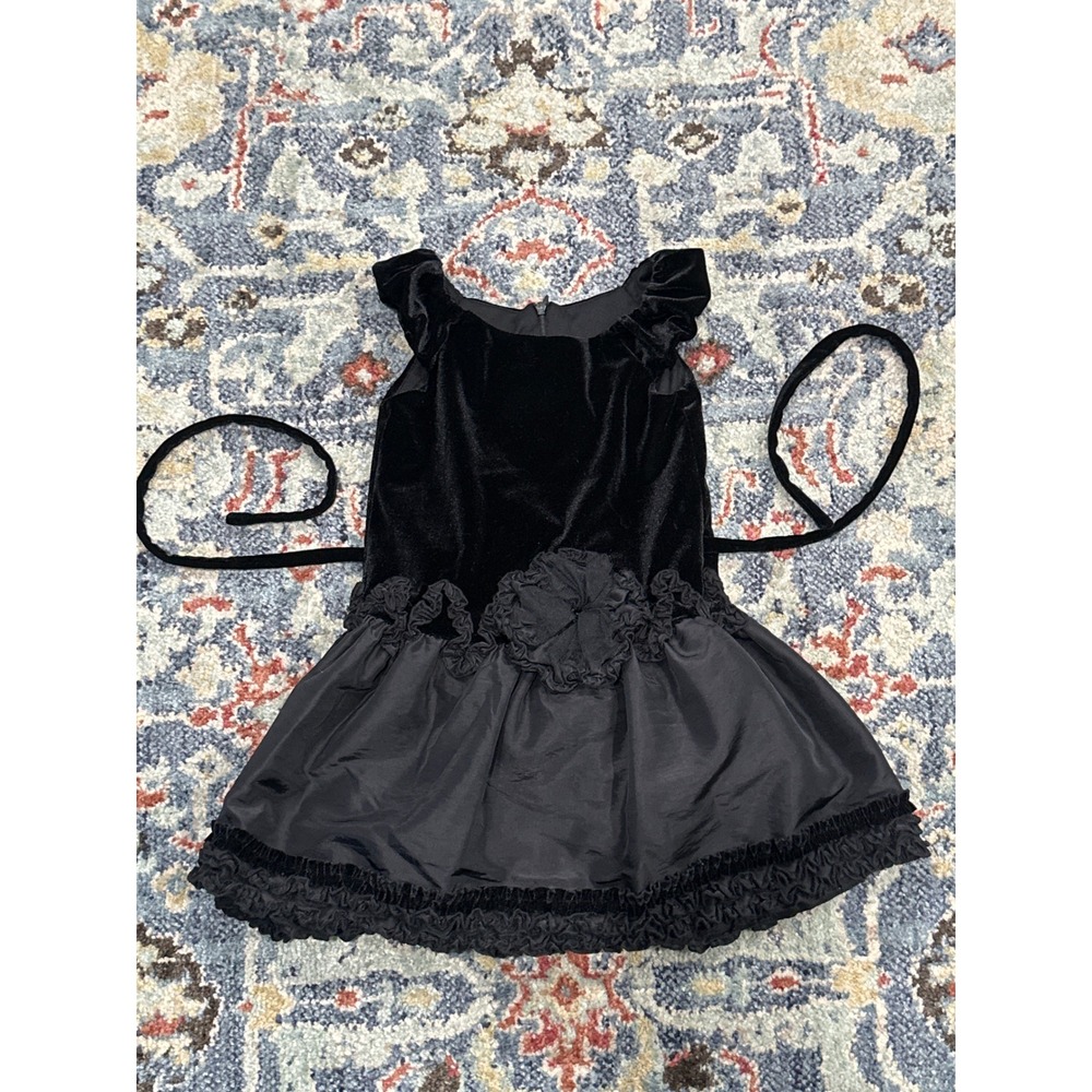 Isobella & Chloe Dress Girls 2T Black‎ Velvet Taffeta Rosette Ruffle EUC